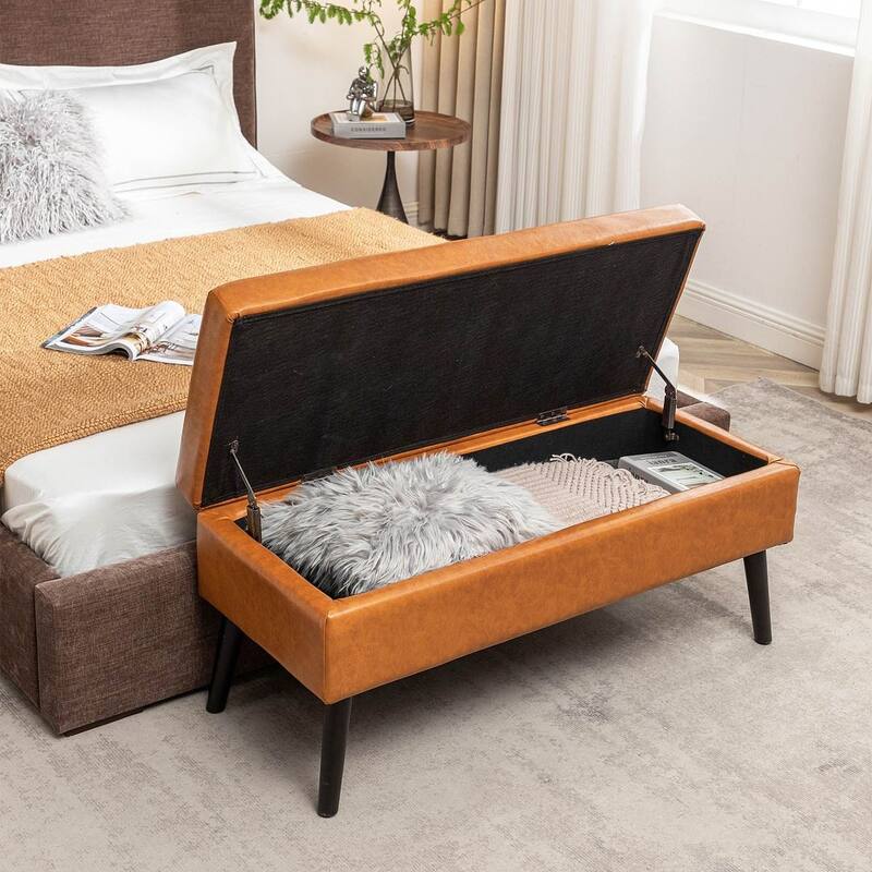 43.30 "W x 17.70 "D x 18.90 "H Modern Bedroom Solid Wood Storage Bench