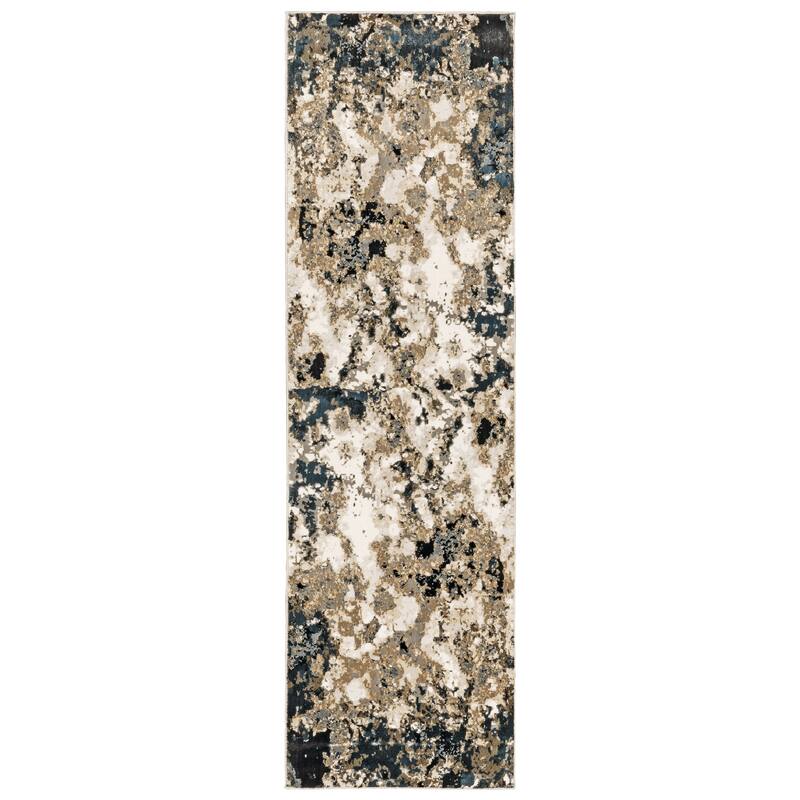 Style Haven Northshire Hi-low Textured Distressed Abstract Navy/ Gold Area Rug - 2'3" x 7'6" Runner - Rectangle