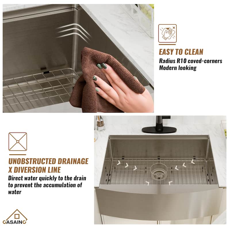 Farmhouse/Apron-Front Single Bowl 16 Gauge Stainless Steel Workstation Kitchen Sink with Accessories and Pull Down Faucet Sets