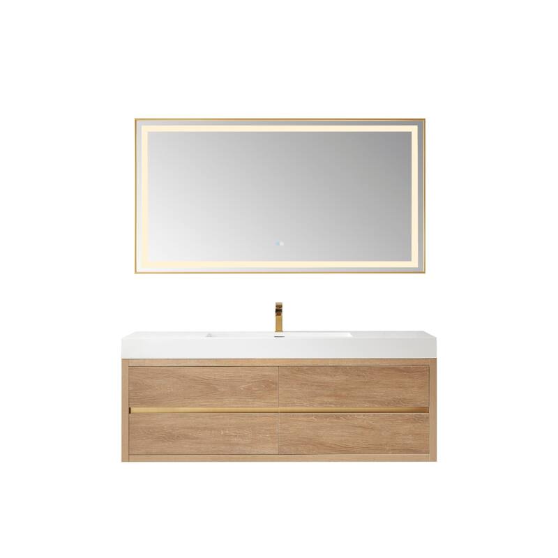 Miseno MV703160 Palencia 60" Wall Mounted Single Basin Vanity Set with - North American Oak - Oak Finish