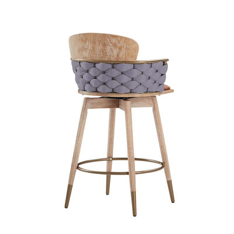 Art Leon Retro Woven and Wood Counter Height Barstool