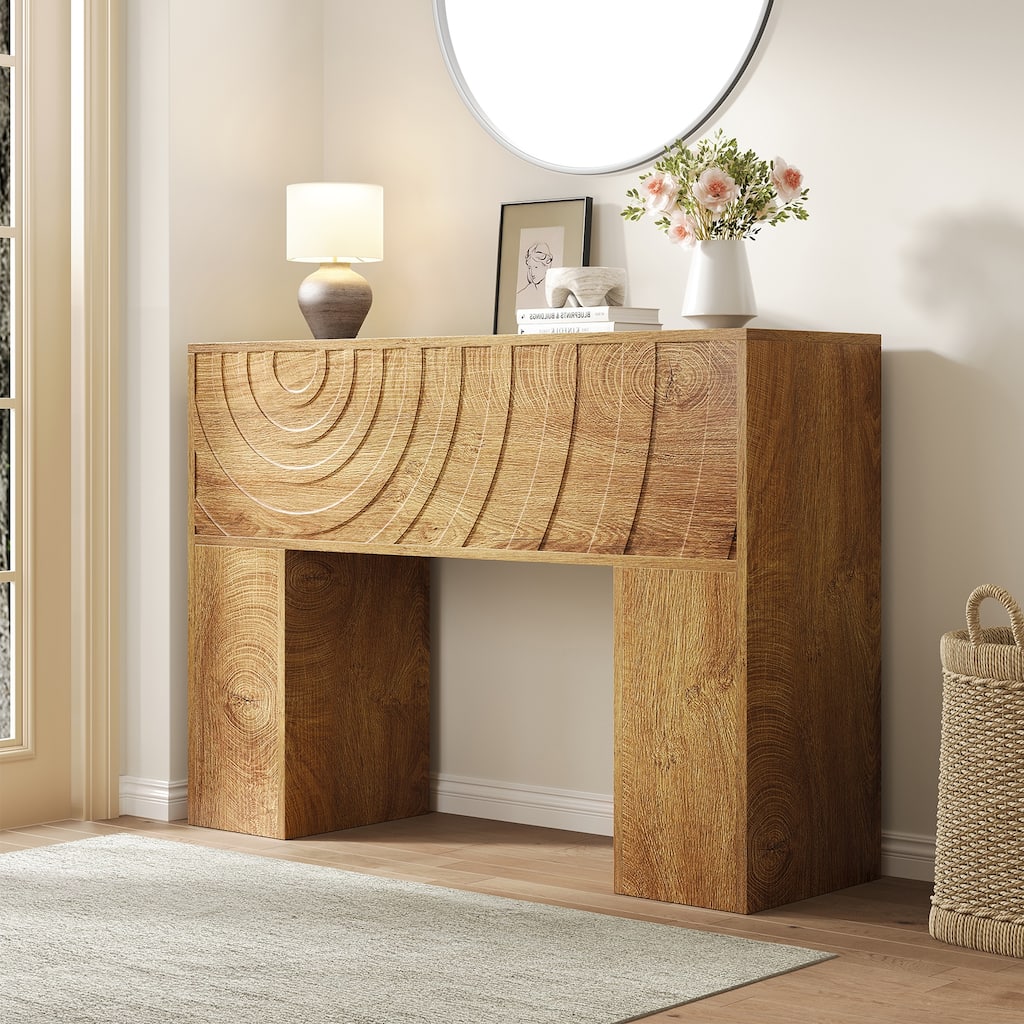 Rossetta Farmhouse Carved Design Console Table with Water Ripple Pattern Detail