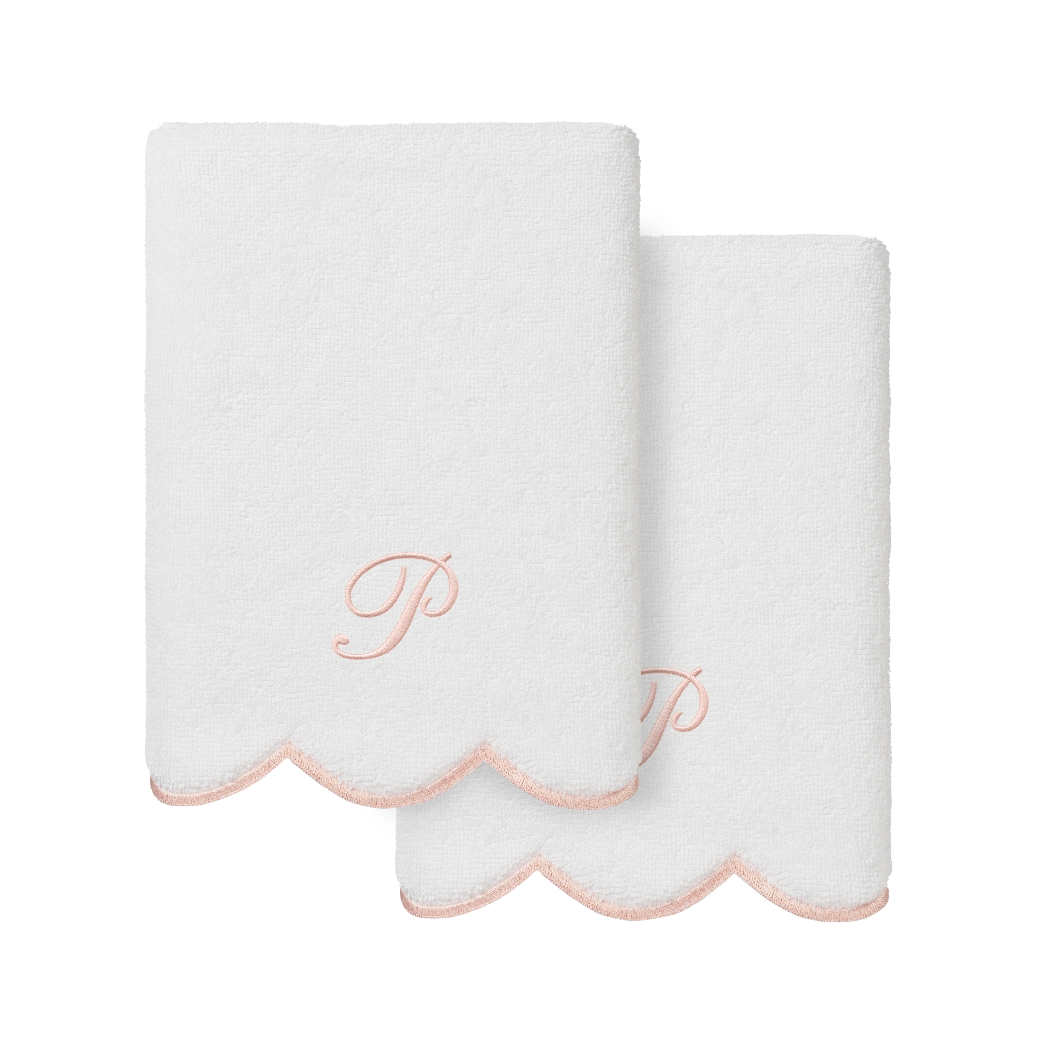 Authentic Hotel and Spa 100% Turkish Cotton Pink ADORNIA Scallop Personalized 2 Piece Hand Towel Set - 2 Hand Towels