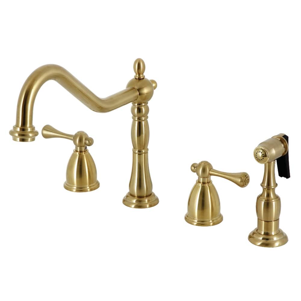 Heritage Deck Mount Widespread Kitchen Faucet with Brass Sprayer