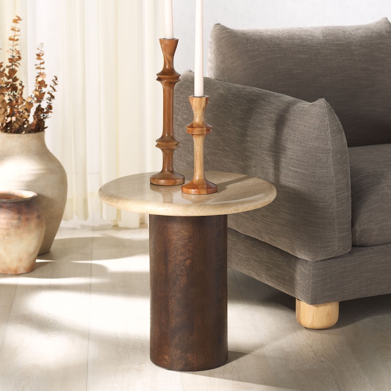 SAFAVIEH Couture Jennamira Round Travertine Table - 18Wx18Dx19H
