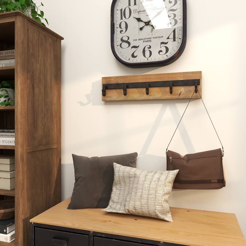 Gold Wooden 6 Hangers Wall Hook - 24 x 4 x 6