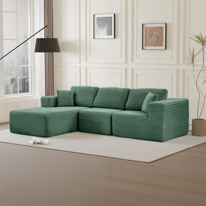 Dovelina Convertible Plush Corduroy Foam-Filled Sleeper Sofa Chaise for Living Room - Green