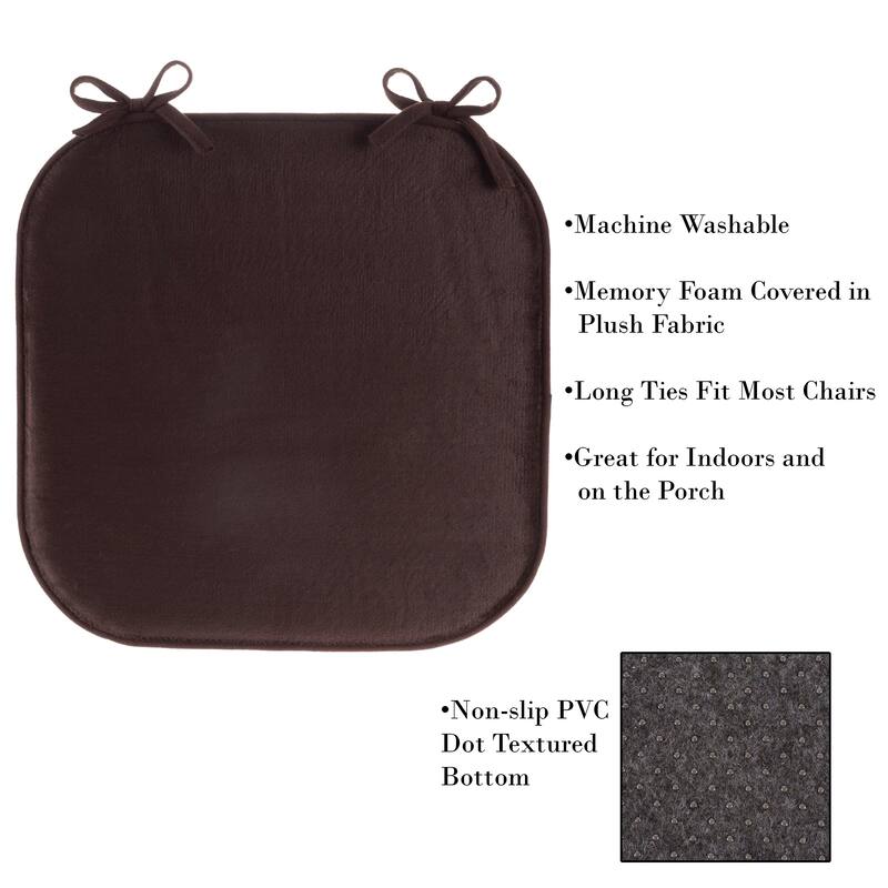 Memory Foam Chair Cushion- 16”x 16.25” Plush Chair Pad with Ties by Windsor Home