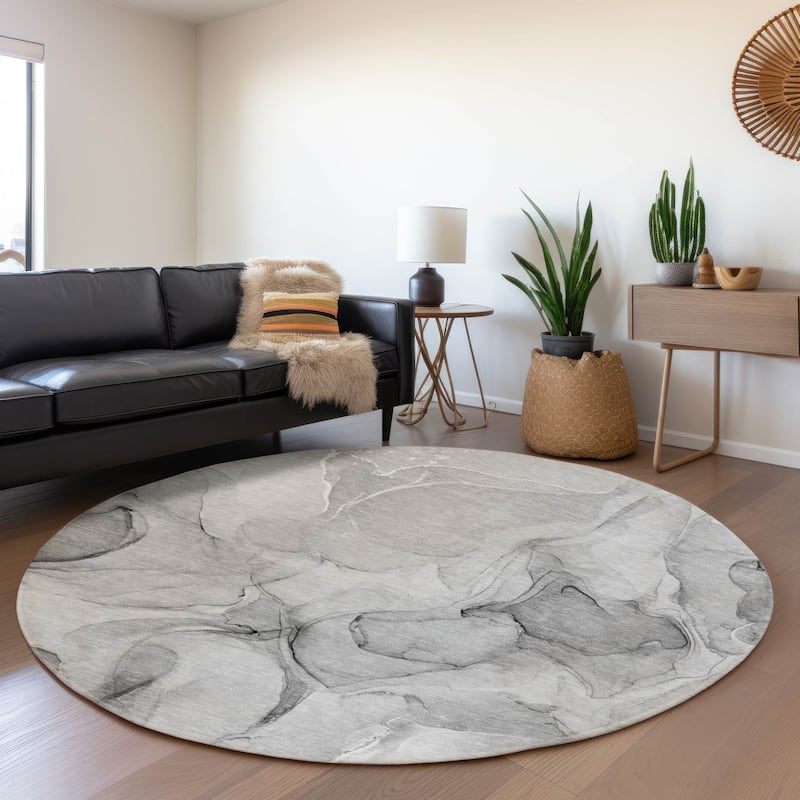 Premium Washable Super Soft Abstract Watercolor Mayfield Rug - Gray - 8' x 8' - Round