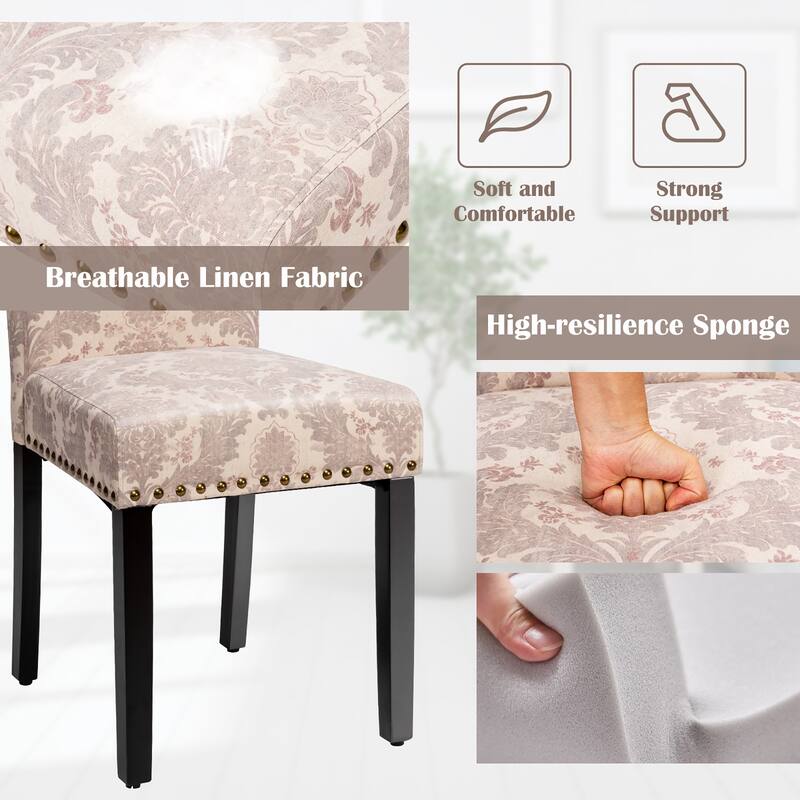 Costway Set of 2 Fabric Dining Chairs Upholstered with Nailhead Trim - See Description