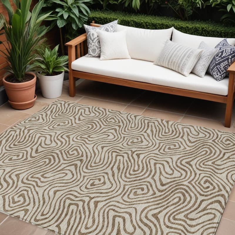 HomeRoots Abstract Transitional Rectangle Outdoor Rug - 9' X 12'
