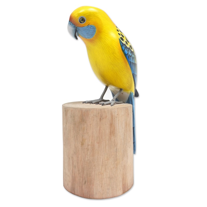 Novica Handmade Yellow Rosella Wood Sculpture
