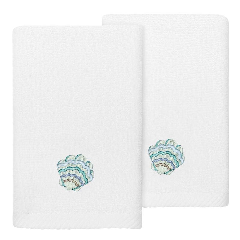 Authentic Hotel and Spa Turkish Cotton Aaron 2PC Embellished Fingertip Towel Set - White