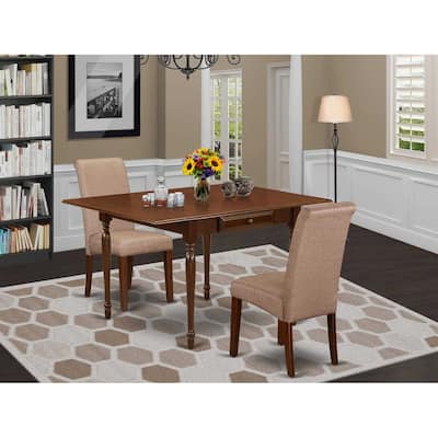 HomeStock 3-Piece Mahogany Finish Solid Wood Top With Dropleaf Dining Table Set