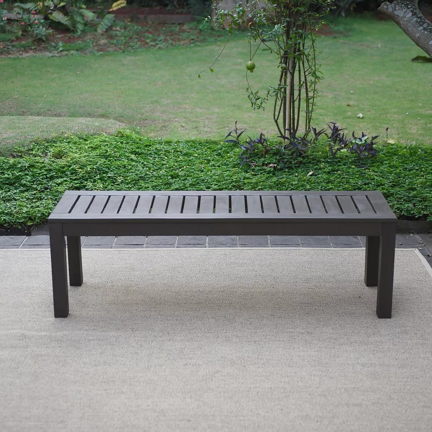 backless metal outdoor bench