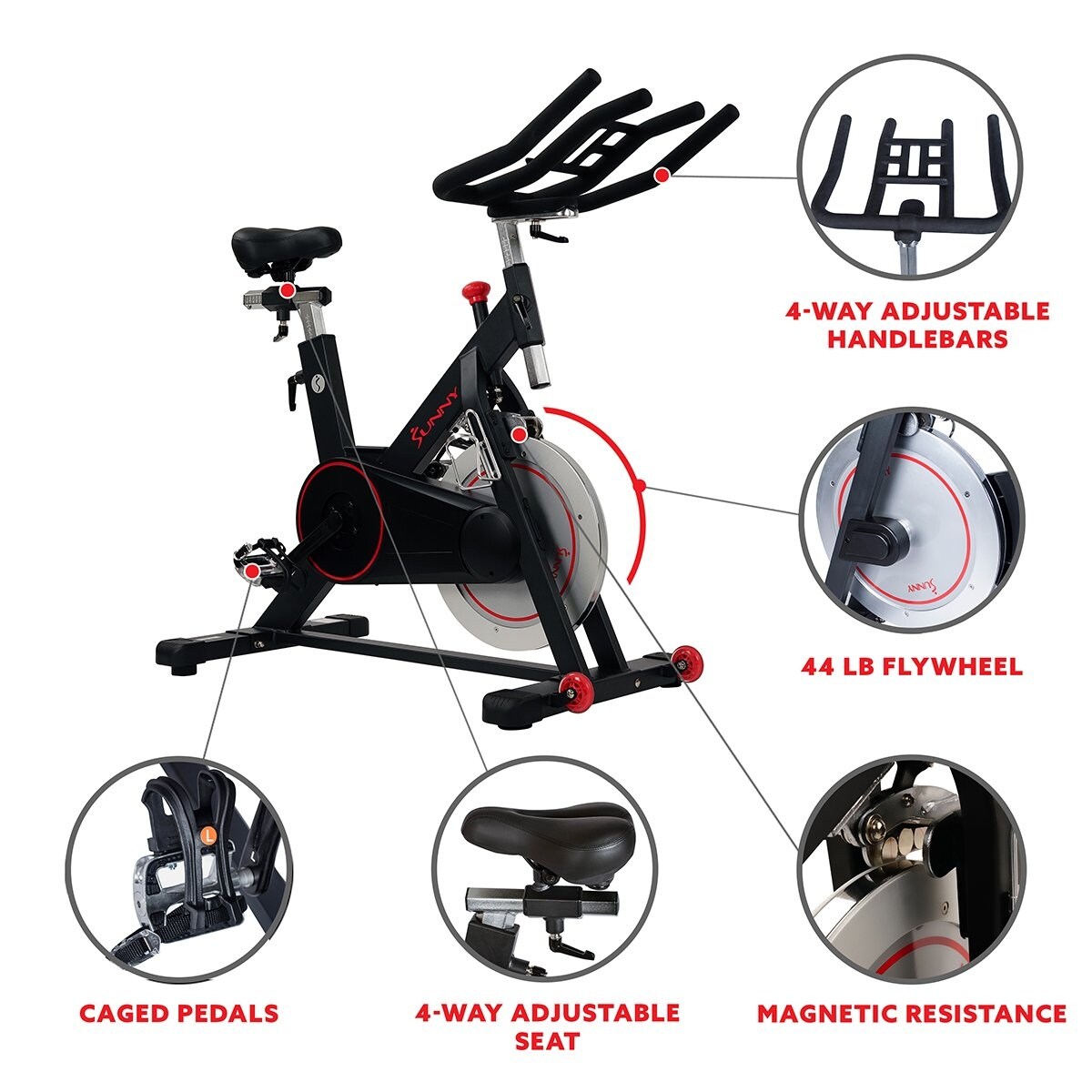 Sunny health & fitness indoor cycling bike with 40 lb flywheel and dual felt resistance outlet