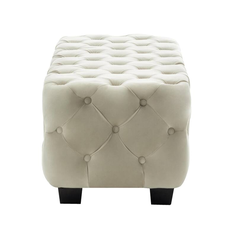 Porthos Home Kyle Velvet Ottoman Bench with Rubberwood Legs