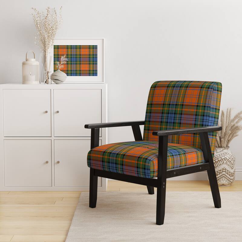 Designart "Green and Orange Checked Tartan" Upholstered Patterned Accent Chair and Arm Chair