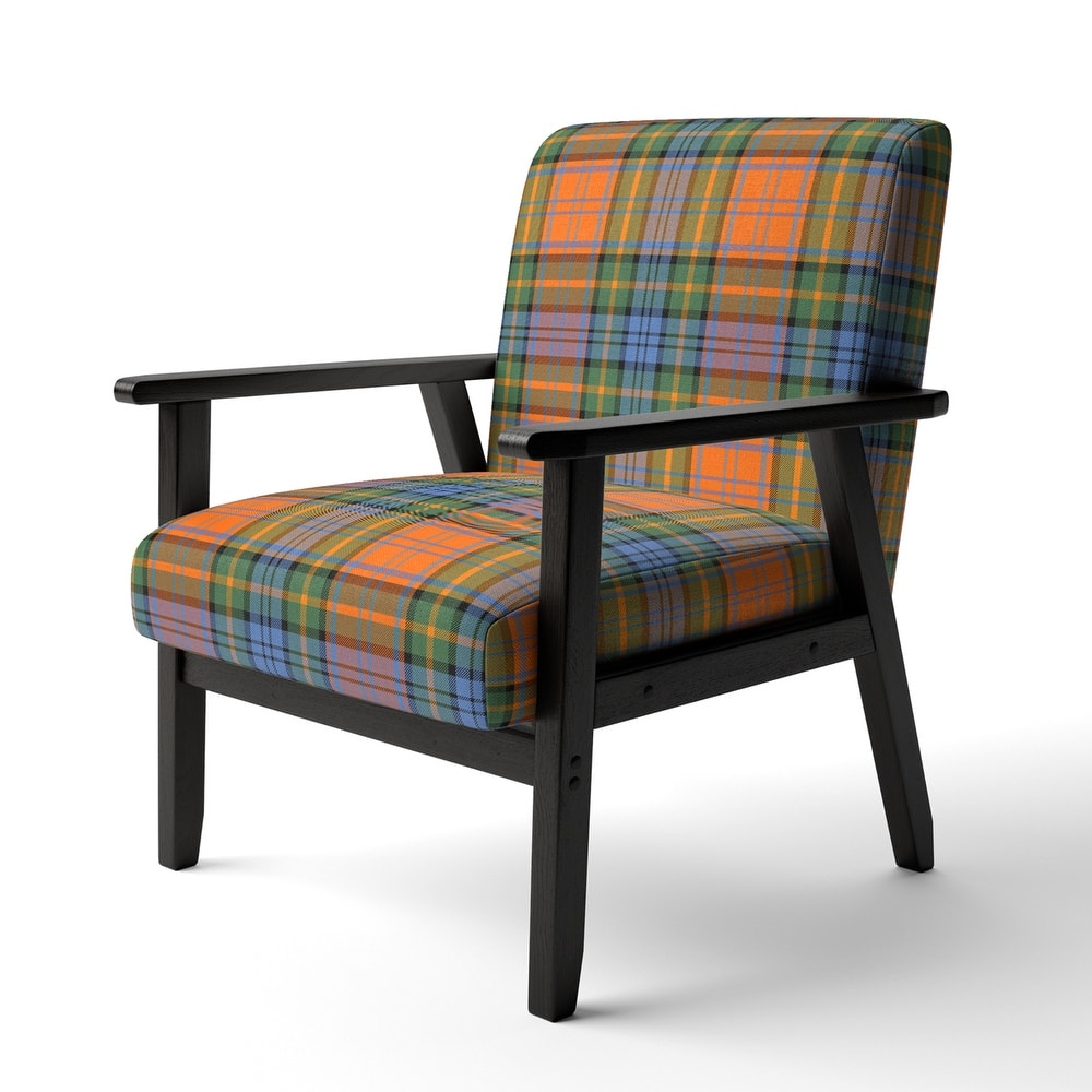 Designart "Green and Orange Checked Tartan" Upholstered Patterned Accent Chair and Arm Chair