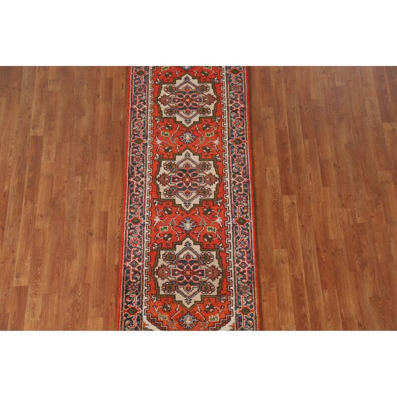 Geometric Heriz Indian Runner Rug Hand-knotted Wool Carpet - 2'7"x 8'0"