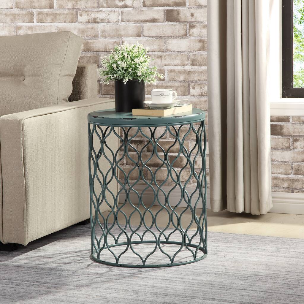 FirsTime & Co. Rory Antique Teal Table, American Crafted, Antique Teal, Metal, 17 x 17 x 21 in