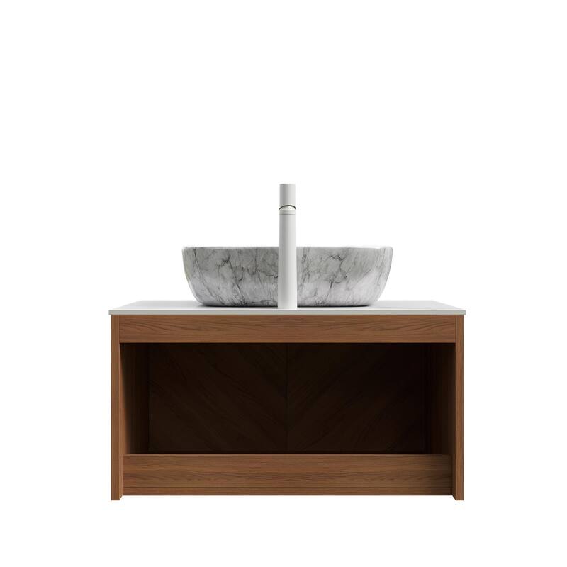 Wall-mounted Bathroom Vanity with Rectangular Vessel Basin