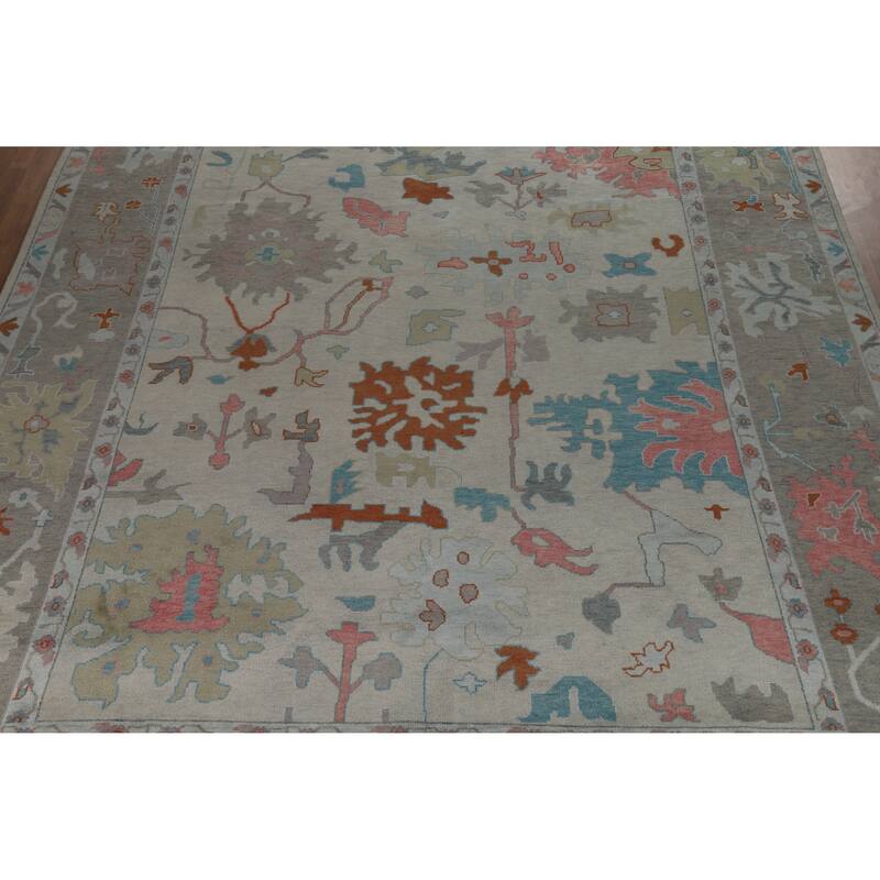 Floral Oushak Indian Large Rug Hand-Knotted Wool Carpet - 11'9" x 14'11"