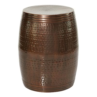 Metal Drum Handmade Accent Table with Hammered Design - Brown, Silver, Copper, or Gold - Roche River Decor