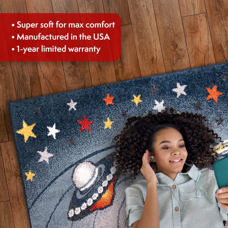 Orian Rugs Playroom Galaxy Grey Stain Resistant Kids Area Rug