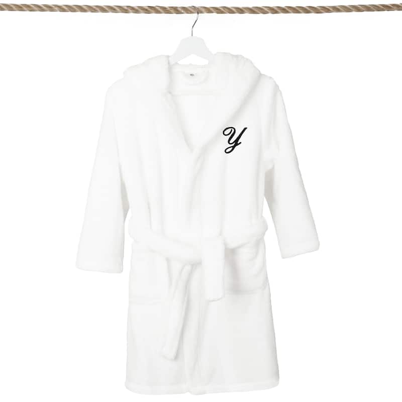 Sweet Kids 100% Polyester SUPER PLUSH Double Brushed Hooded Bathrobe with Black Script Monogram