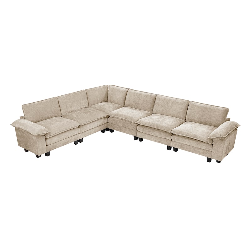 Terra Chenille 6-Piece Modular Sectional Sofa - Wood Finish Feet - Taupe