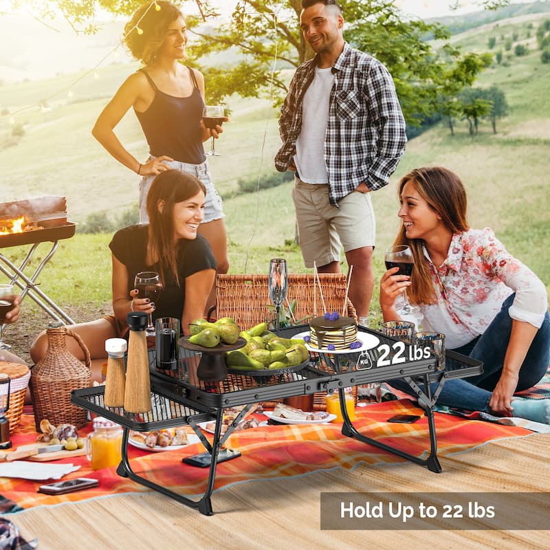 Black Portable Picnic Table With Wing Panels and Adjustable Height Perfect for Outdoor Events
