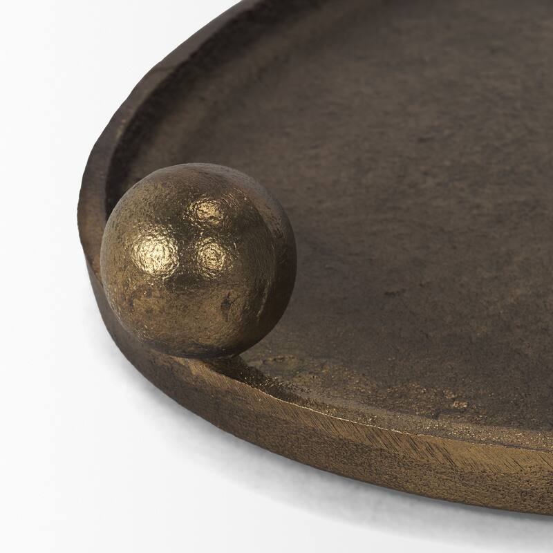 Jianna Large Oval Textured Antiqued Gold Metal Tray with Handles