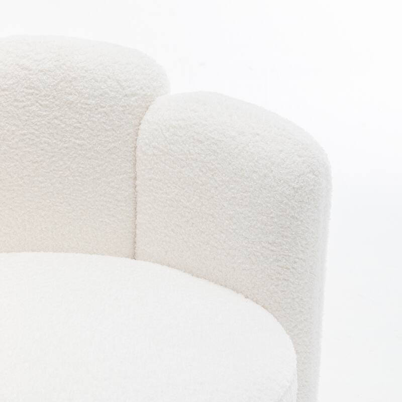 SEYNAR Modern Glam Teddy Fabric Upholstered Round Accent Chair with Flower Shaped Back Design