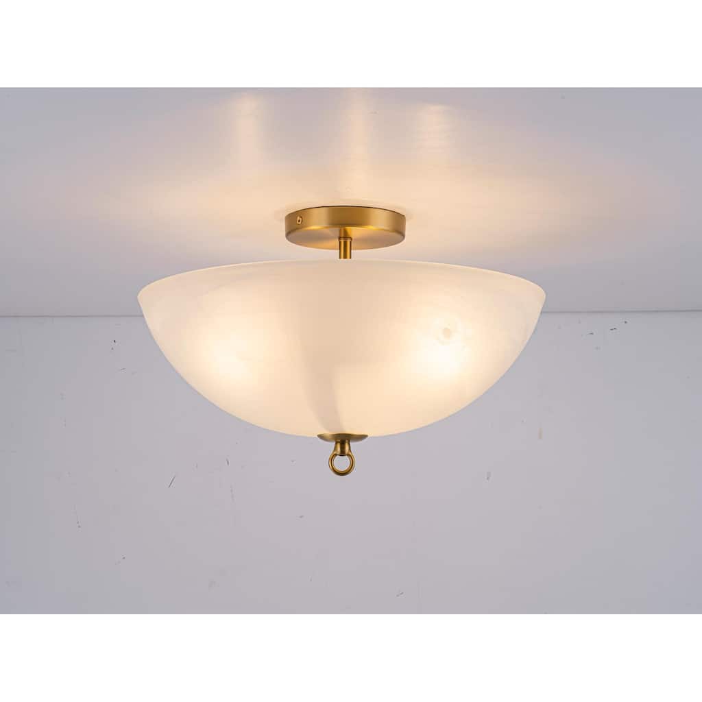 Modern Glam 3-Light Cloud Glass Dome Semi Flush Mount - Brass - 15.8" W × 9.5" H