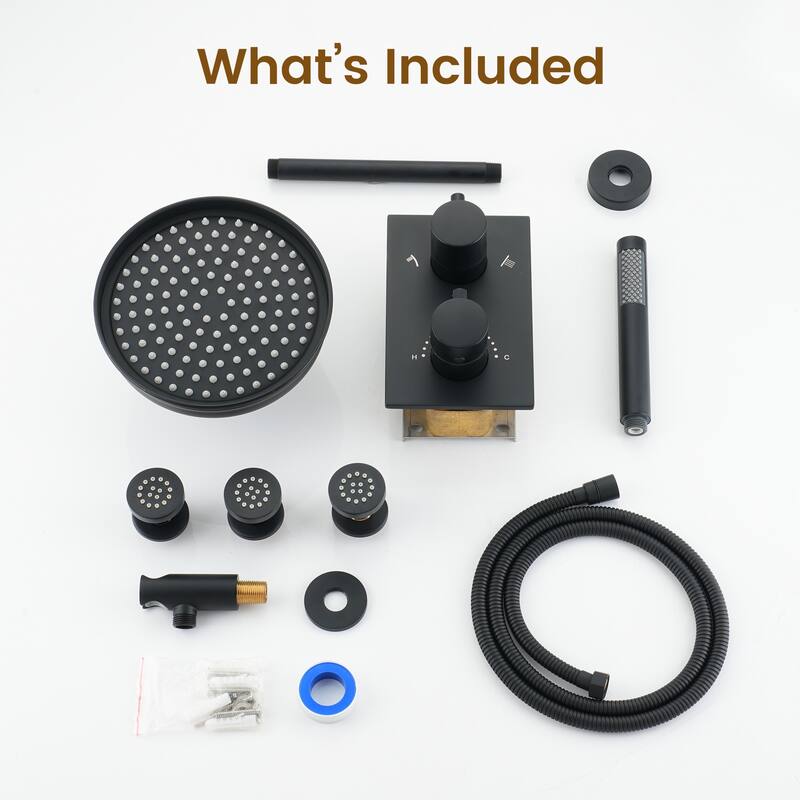 Thermostatic 3-Spray 8 in. Ceiling Mount Fixed and Handheld Dual Shower Head 2.5 GPM with 3-Body Jet