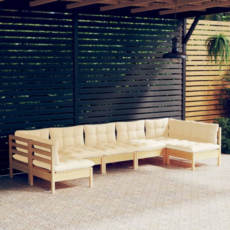 vidaXL Solid Pinewood Patio Lounge Set 7 Piece with Cushions Multi Colors - 25" x 25" x 24.6"