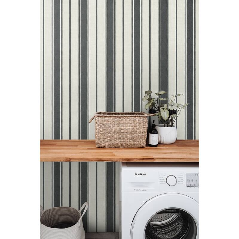 Seabrook Designs Eliott Linen Stripe Nonwoven Unpasted Wallpaper