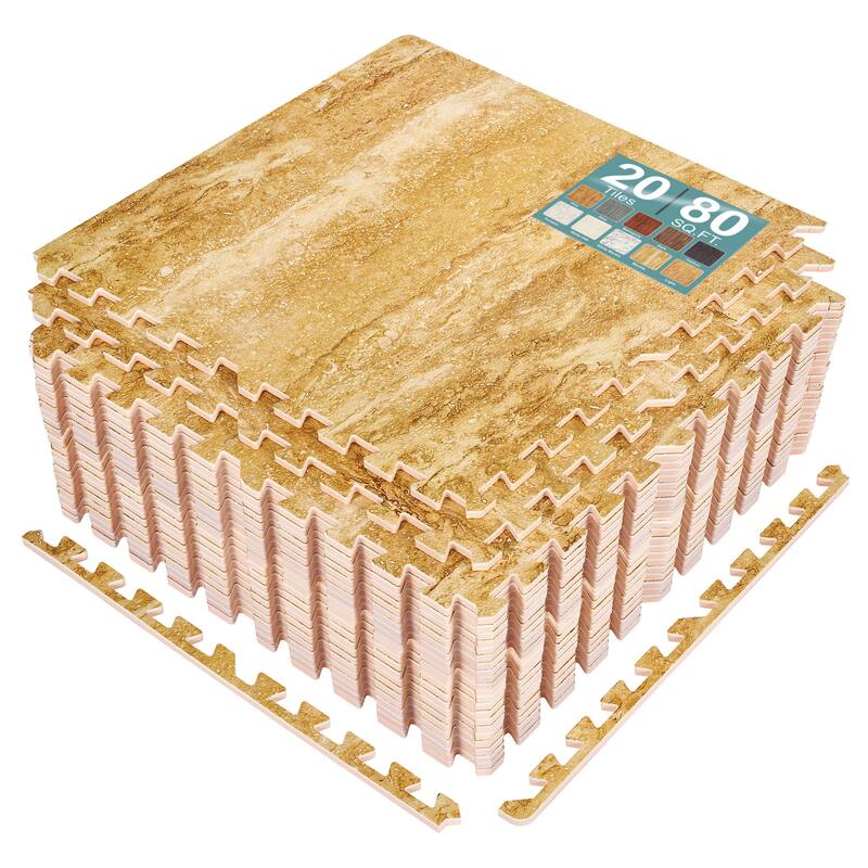 Sorbus 80 Sq. Ft. Wood Grain Floor Tiles Foam Mat EVA Interlocking Mats Tile 3/8-Inch Thick Flooring Wood Puzzle Exercise Mats - Marble