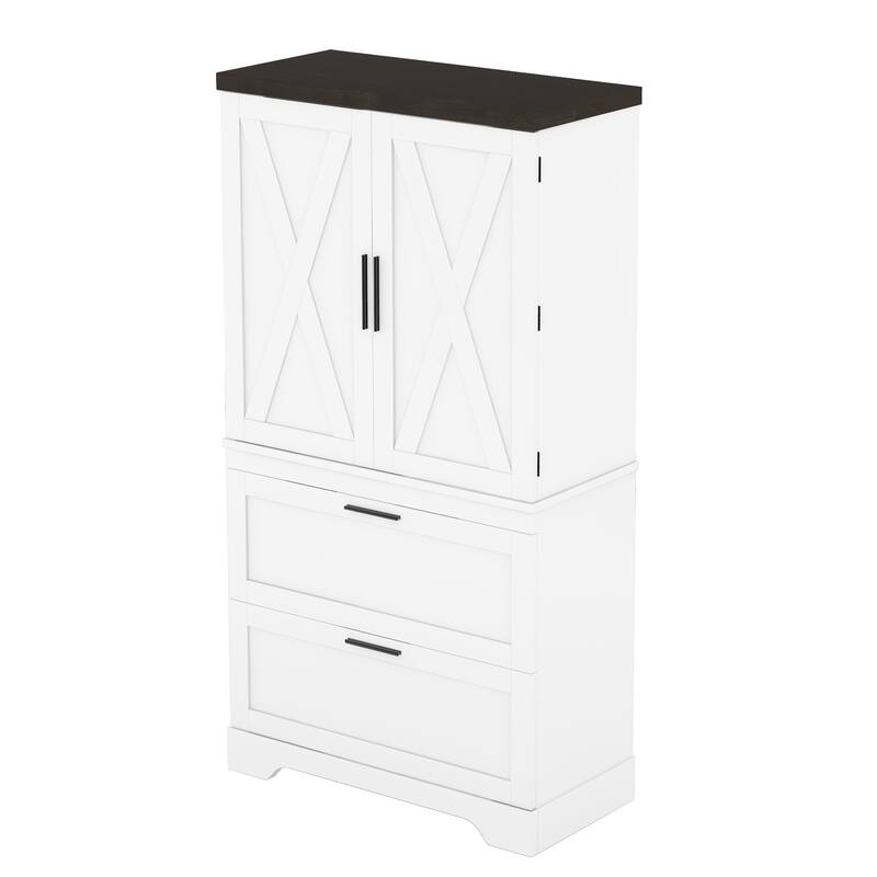 Modern Farmhouse Style Wooden Cabinet with Sturdy Frame