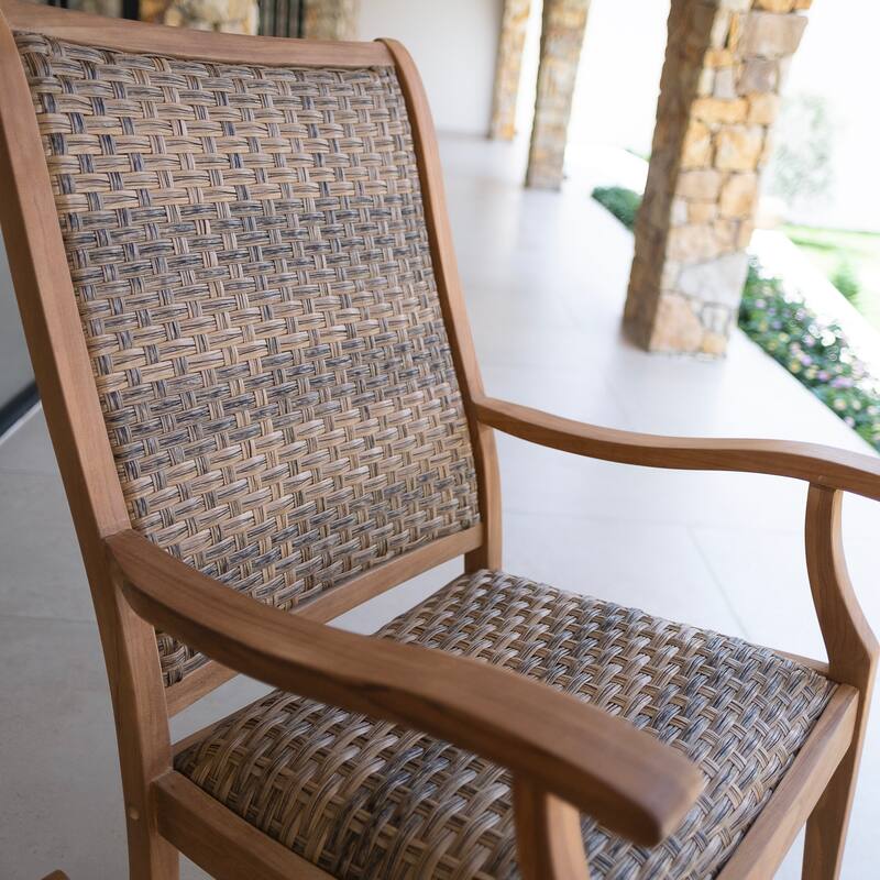 Cambridge Casual Camden Solid Teak Outdoor Rocking Chair with Padded Woven Seat