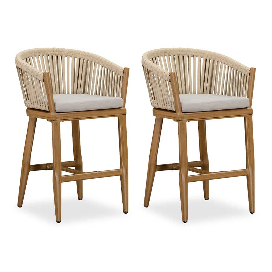 PURPLE LEAF 2 Set of Modern Bar Stool with Backrest and Arm Aluminum Legs Cushion include