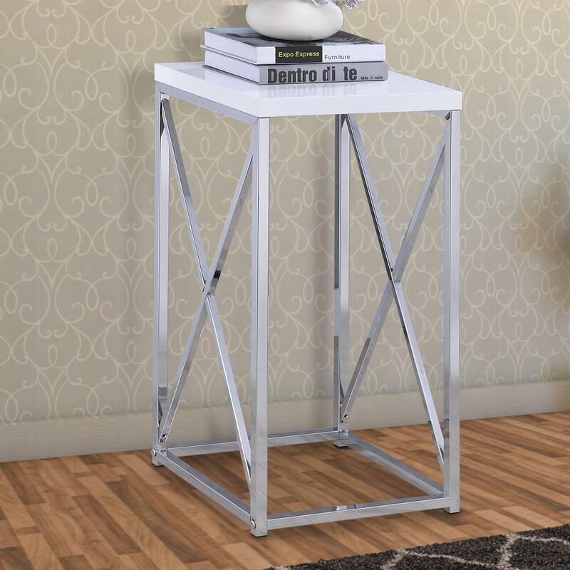 Fine Looking Metal Accent Table , White And Silver