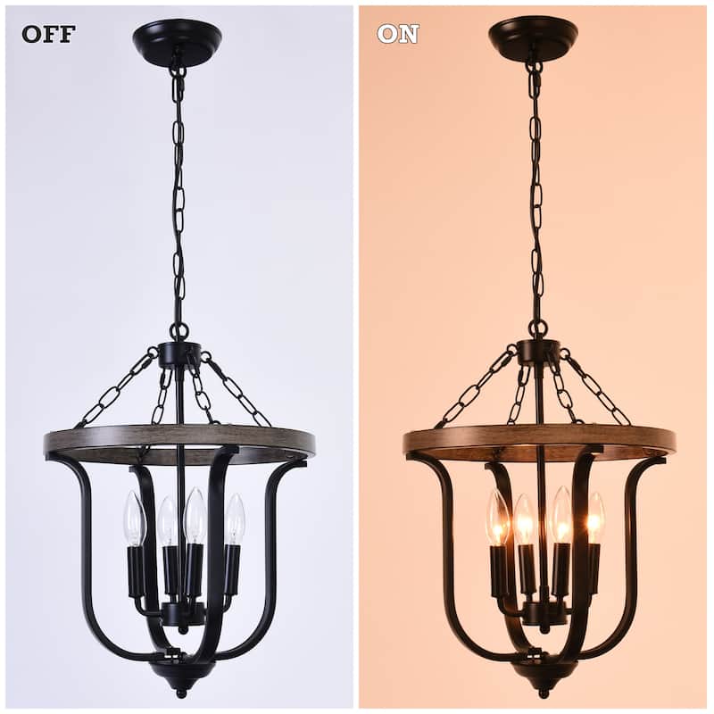 4-Light Candle Accents Rustic Cage Chandelier for Dining Room Kitchen Island