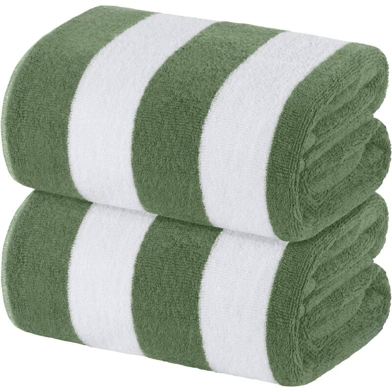 White Classic Luxury Cabana Striped Oversized Beach Towel 35x70" | Set of 2 - Green