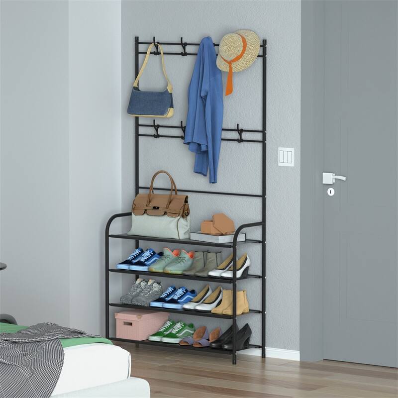Entryway Coat Hat Rack Stand Clothes Shoe Organizer - 4-tier