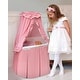 preview thumbnail 1 of 6, Badger Basket Kisses Rectangle Rocking Doll Bassinet - Pink/White