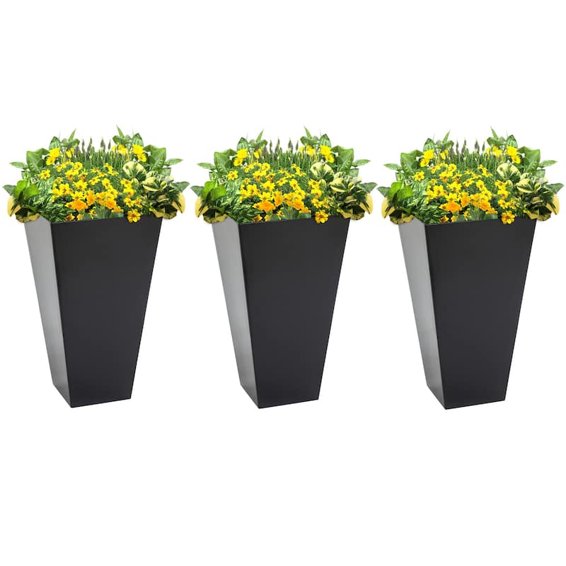 Outsunny 28" Tall Plastic Flower Pot, Set of 3, Large Outdoor & Indoor Plastic Garden Planters, for Entryway, Patio, Yard