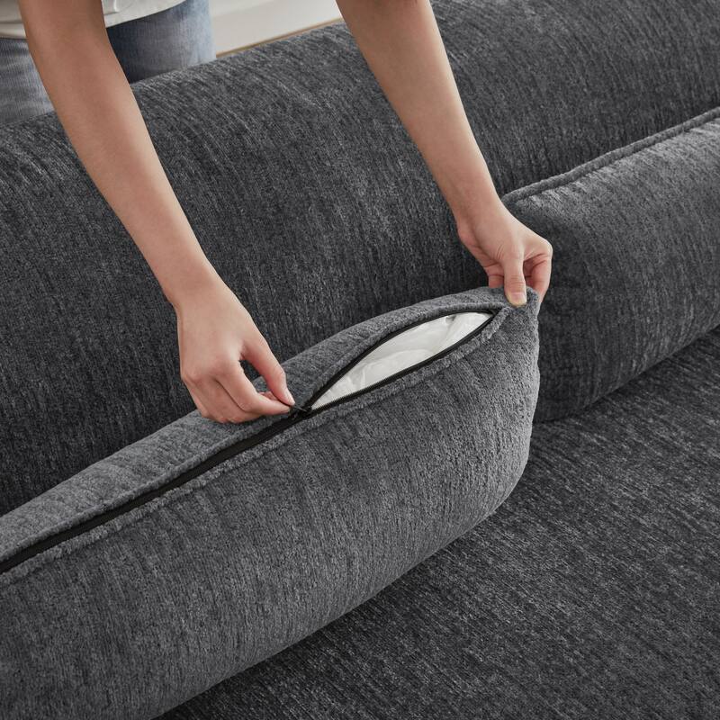 Floor Standing Chenille L-shape Chaise Sectional Sofa with Side Pocket