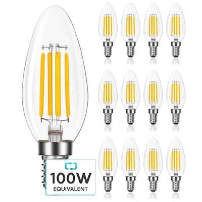 Luxrite Vintage Candle LED Bulb 100W Equivalent, 800 Lumens, 3500K Natural White, 7W, Dimmable, UL Listed, E12 12 Pack